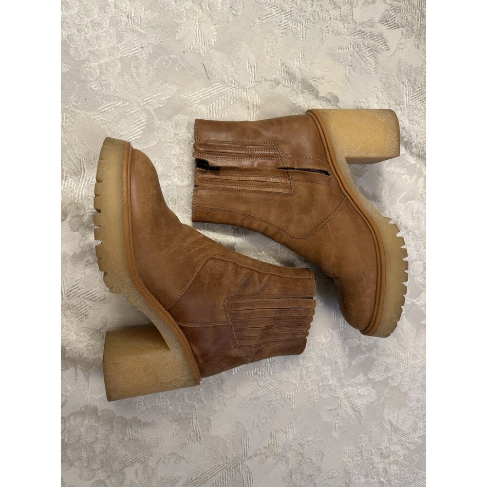 Free People Women's James Chelsea Boot Brown Leather Block Heel Platform 39/8.5 - Picture 3 of 16